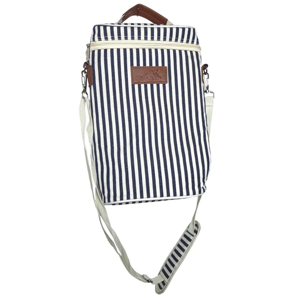 Tirrinia 2 Bottle Wine Carrier Insulated Cooler Bag Navy White Stripe WB220